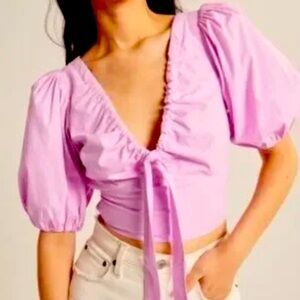 Abercrombie & Fitch Tie Front Puff Sleeves Cropped Top , sz : medium